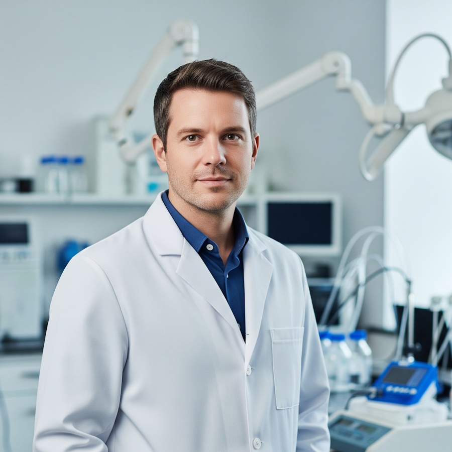 Gydytojas urologas, sėdintis prie stalo