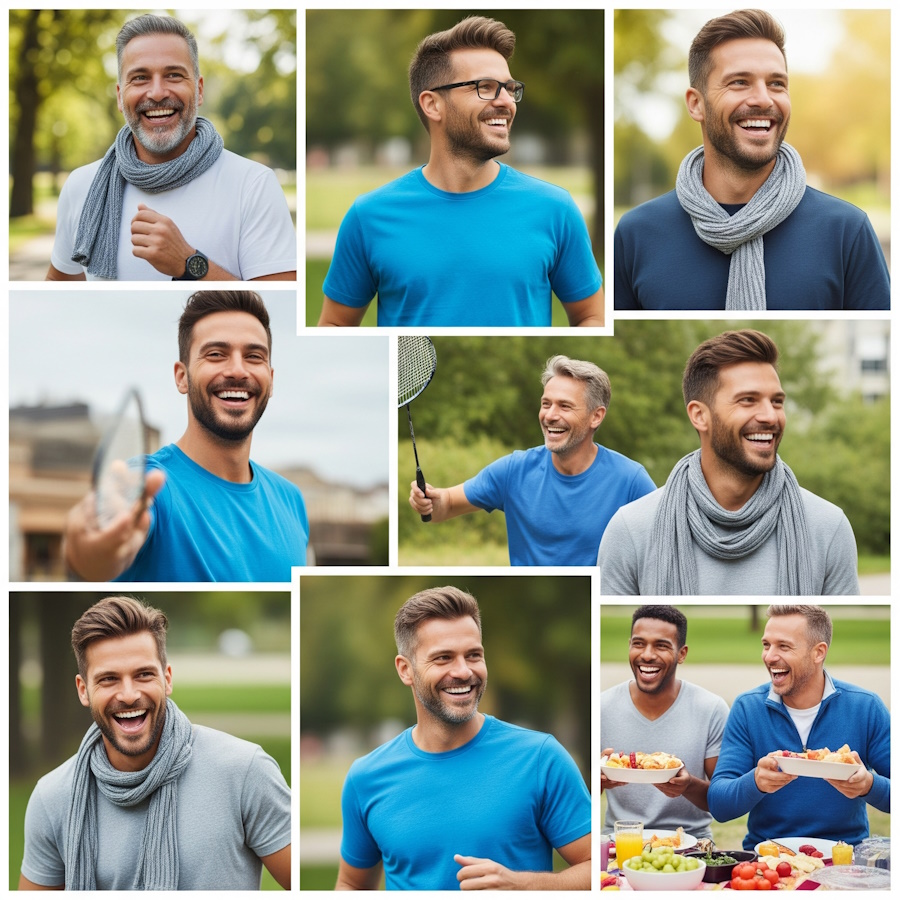 Vyrai, atspindintys tikslinę auditoriją, laimingi ir sveiki